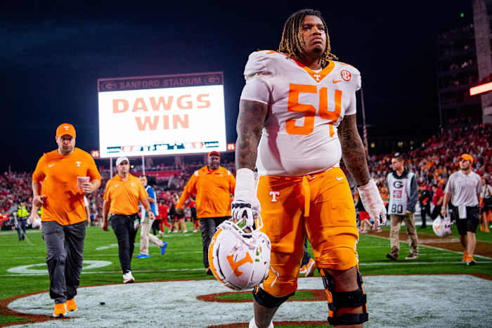 Tennessee OL Gerald Mincey after the game against Georgia in Athens, Georgia, on November 5, 2022. (Photo by Brianna Paciorka of USA Today Sports)
